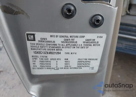 2004 GMC Yukon Slt from USA, damaged, VIN 1GKEC13ZX4R221284